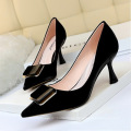 2020 new arrivals  verified supplier large size 43 heel cup metal button satin fabric high heels pump shoes women dress